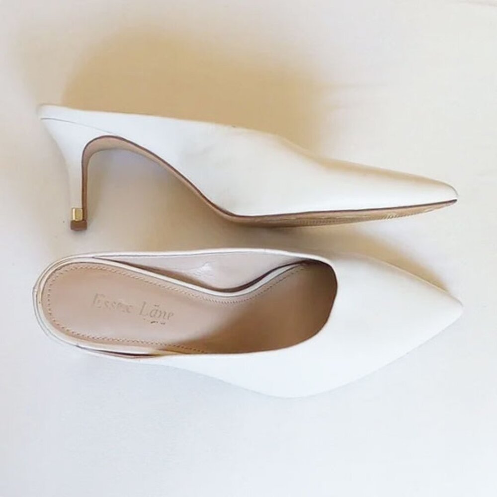Essex Lane Gretchen Leather Mules 9.0 Gold-Tipped Mid Heels 3"